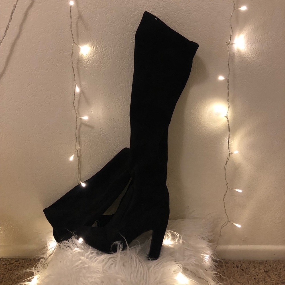 Black knee high suede boots